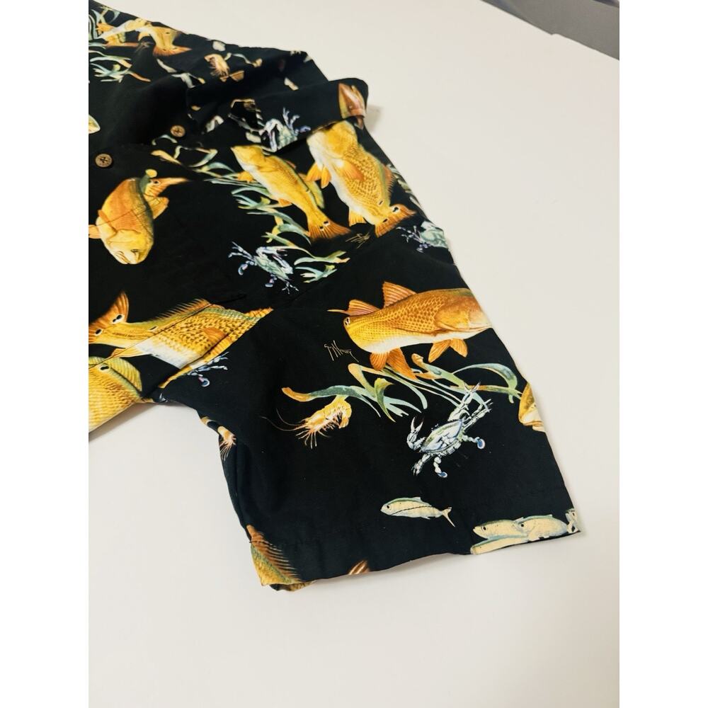 Vintage Guy Harvey By AFCO Bluewater Mens Black Button Up Hawaiian Shirt Aquatic - Picture 6 of 10